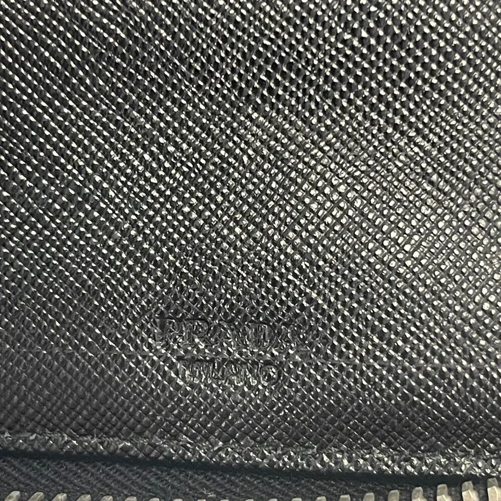 Prada Saffiano Leather Organizer Zippy Wallet in Black and Turquoise - Preowned